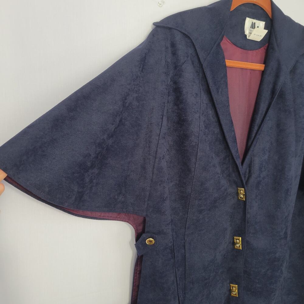 Vintage 70s Cape Style Coat Jacket sz L Blue Gold Retro Campus Intellectual USA - Picture 6 of 9